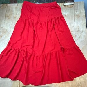 Curve Red Tiered Maxi Skirt Plus Size 1XL Elastic Waist Side Slit Skirt